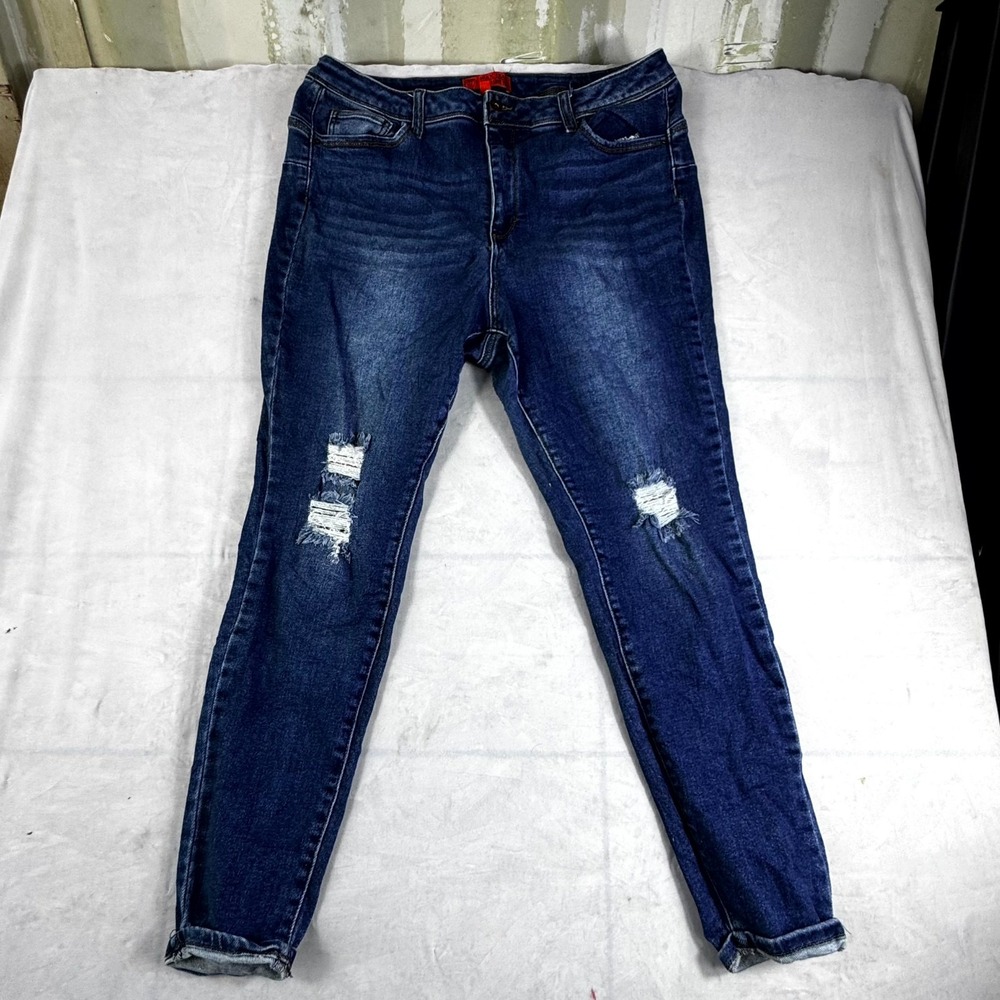 Wax Jeans But I Love You Women's 18 Blue Denim Distressed Streetwear Skinny Leg